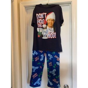 National Lampoon's Men's Don't Hog The Nog 2-Piece Pajama Set Blue Size Medium